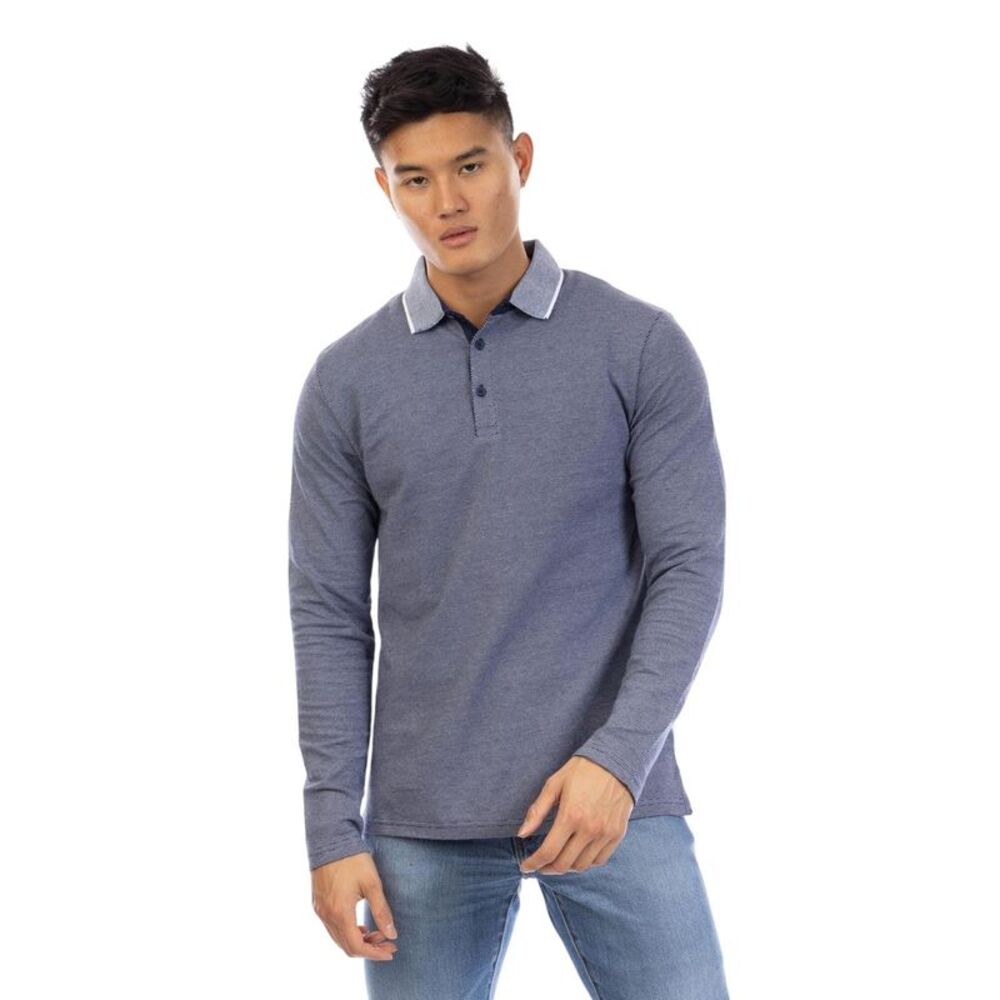Peter Werth Mens Needham Collared Long-Sleeved Polo Shirt / Navy/White